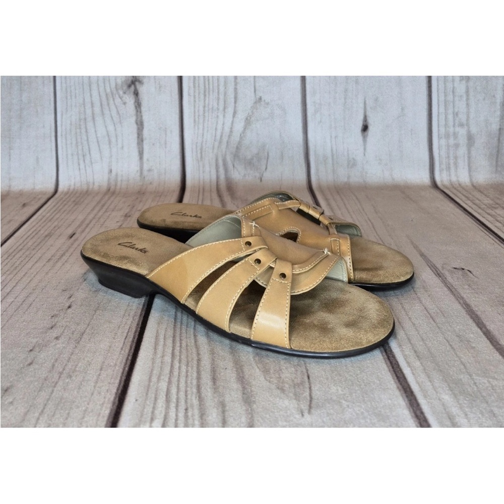 Clarks Women’s 8.5M Macbeth Brown Leather Slip On Casual Sandals Slides Shoes